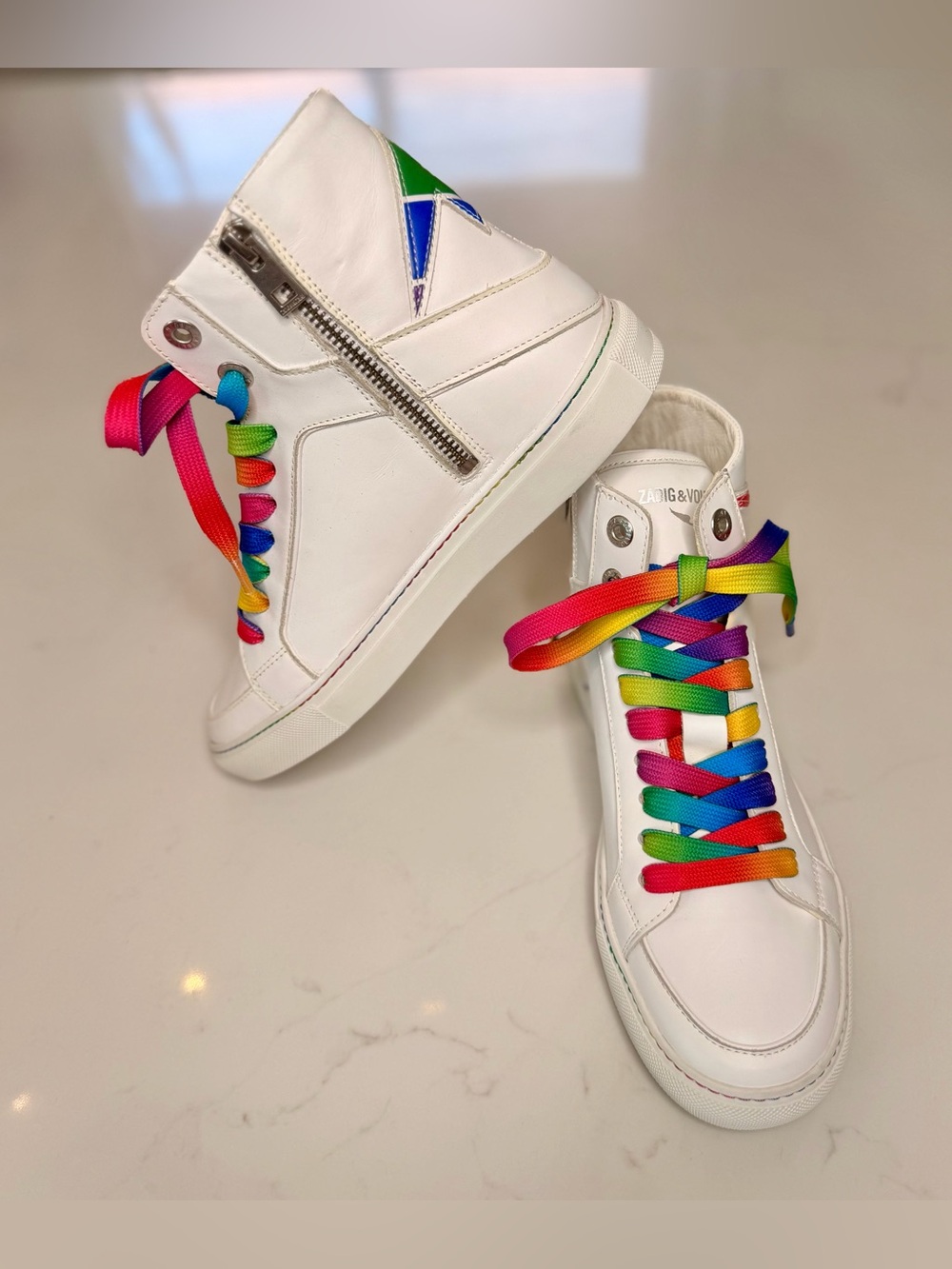 Zadig & Voltaire ZV1747 High Flash PRIDE Rainbow Leather Sneakers 37/6.5-7 US🌈⚡️